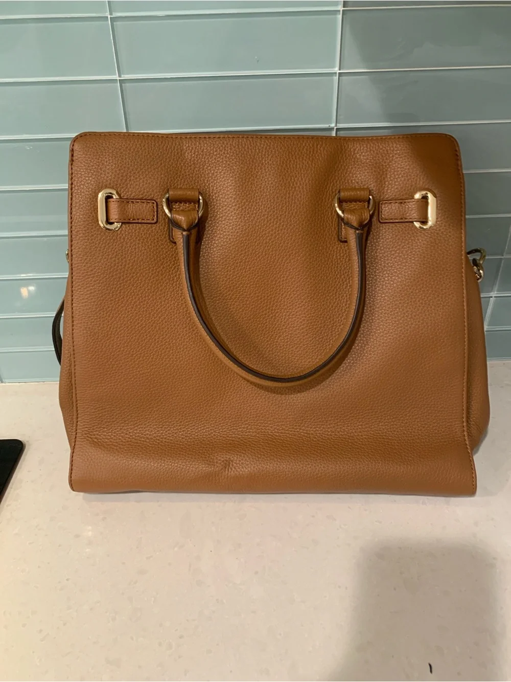 Michael Kors Tan Pebbled Leather Tote Gold Hardware Shoulder Strap No Flaw Clean